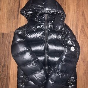 Moncler Black Puffer Jacket with High-Gloss Finish